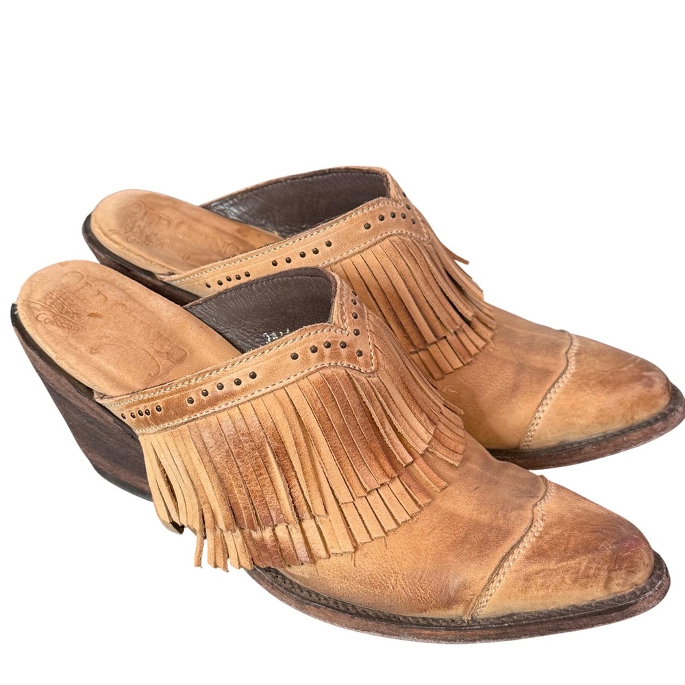 Old Gringo Distressed Leather Mules Womens 7.5 B Western Fringe Studded Slip On